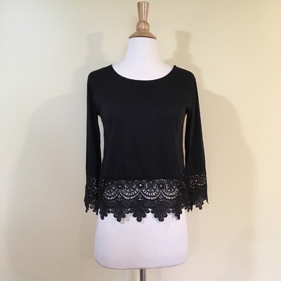 fairlygirly Tops - 💥 CLEARANCE Crochet Lace Trim 3/4 Sleeve Knit Top